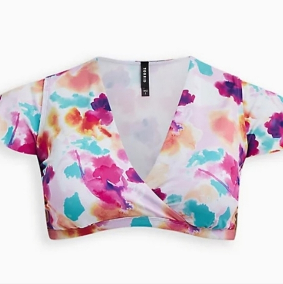 TORRID Multi Watercolor Floral Swim Top + High Waist Pink Lattice Swim B… - Picture 6 of 11